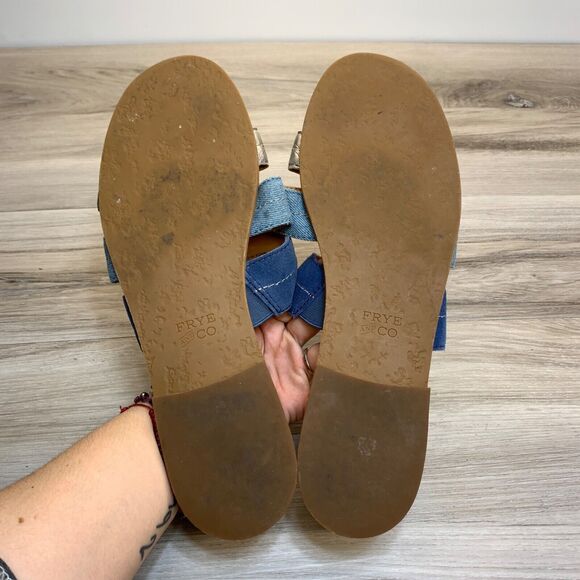 Frye and Co Womens Evie Slip On Sandals Flat Slide 3 Straps Casual Blue Size 11M - Picture 7 of 9